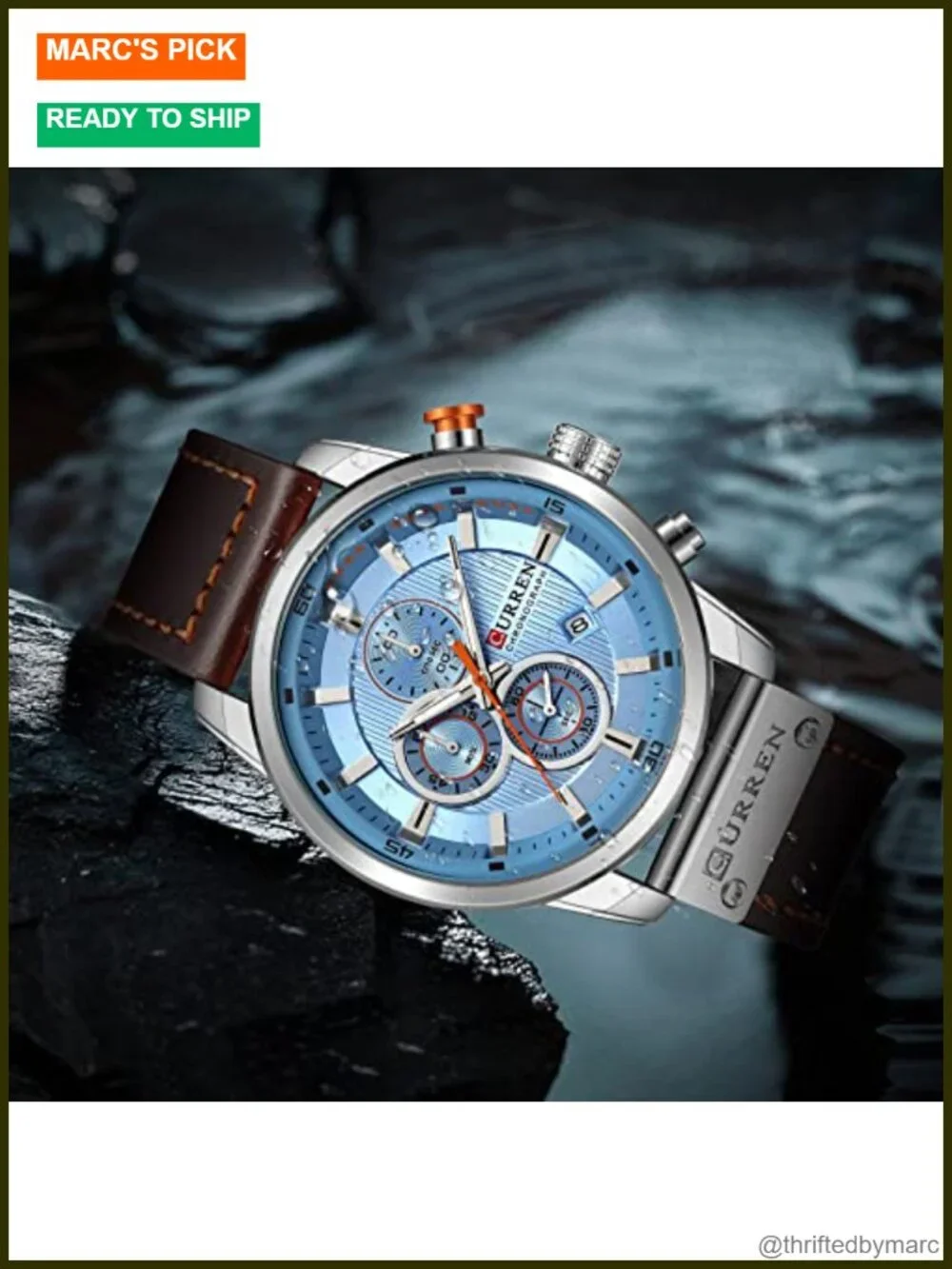 Men's Chronograph Business Dress Watch Quartz Leather Strap Water Resistant
